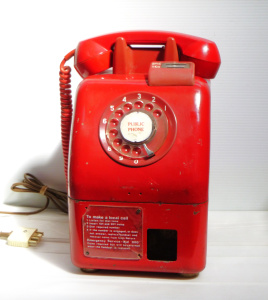 Lot 2 - Vintage Red Rotary Dial Payphone - af