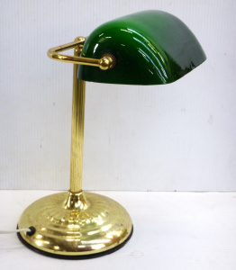 Lot 3 - Classical Vintage Banker Lamp - Brass Base w Green Glass Shade (small ch