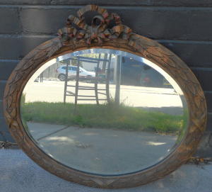 Lot 6 - Vintage Gilt Framed Oval Mirror with Bevelled Edge and Carved Wreath