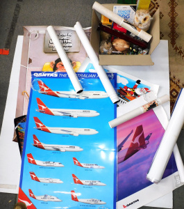 Lot 30 - 2 x Boxes inc Vintage advertising Posters - Aust Airlines, Qantas, Comp