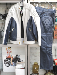 Lot 33 - Vintage 2 piece Mars Motorbike Leather set - 2 tone Grey & Navy Blu