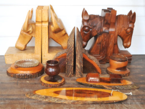 Lot 45 - Lot of Wooden items incl Mulga Wood Items, 2 x Carved Bookends , Mulga