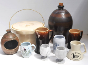 Lot 60 - Group lot of Ceramics incl Bendigo Pottery Salt Pig, Ceramic Wine Barre