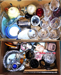 Lot 61 - 2 x Boxes Mixed items inc Glass, Stemware, EPNS, Crystal, China etc