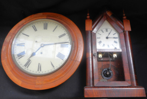 Lot 64 - 2 x Vintage Clocks, incl Round Clock circa 1900, Cottage-style Mantle C
