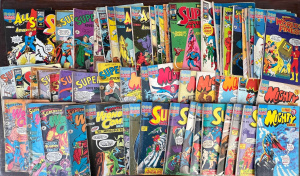 Lot 70 - Box vintage Planet Superman Comics - Wonder Monthly, Mighty, All Star e