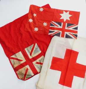 Lot 82 - 3 x Vintage Flags inc Australian & British Red Ensign & Milita