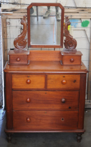 Lot 91 - Victorian Cedar Duchess Dresser - Mirror w Carved supports to top w Jew