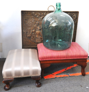 Lot 142 - 4 x pieces - Large vintage Glass Demijohn, Embossed Brass Fire screen