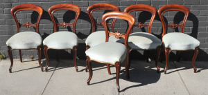 Lot 152 - Set of 6 c Victorian Cedar Balloon Back Dining Chairs - pale Green Vel