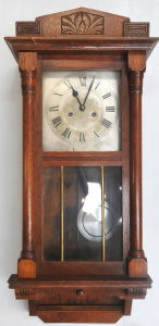 Lot 161 - Vintage c1930s Regulator Wall Clock - oak case, carved decorations, si