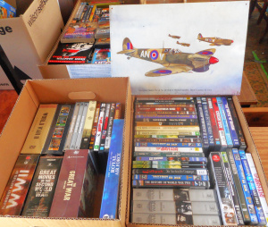 Lot 166 - 2 x Boxes Military-related DVDs (box sets, movies, documentaries, etc