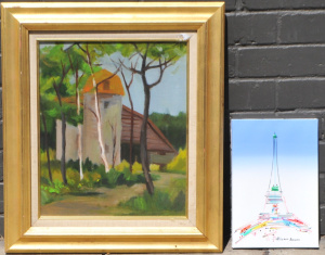 Lot 197 - 2 x Paintings - Unsigned Oil Painting under glass 'Country House' + St