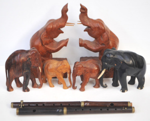Lot 206 - Group lot of Carved Wooden Elephants & 2 x Vintage Nightingale bra