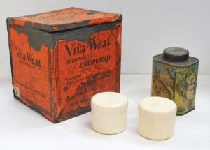 Lot 251 - Small Lot Vintage Tins & Canisters incl Vita-Wheat 7lb Crispbread
