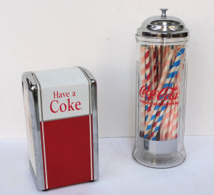 Lot 297 - 2 Vintage style Coca Cola Caf Dispensers - Napkins & Straws