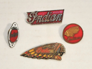 Lot 330 - 4 x vintage Indian Motorcycle Badges - 2 x marked Millaro Mfg 1986 mad