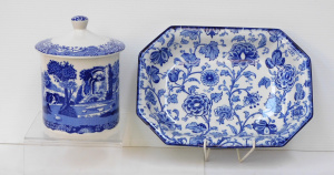 Lot 349 - 2 pces Blue & White ceramics inc Spode Italian pattern Lidded cann