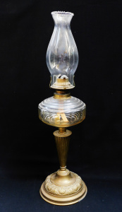 Lot 357 - Vintage Brass Oil Lamp - Brass Base & Column Clear Glass Faceted f
