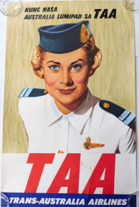 Lot 388 - Original 1950s TAA Airlines travel poster featuring an Air Hostess &am