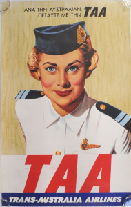 Lot 389 - Original 1950s TAA Airlines travel poster featuring an Air Hostess &am