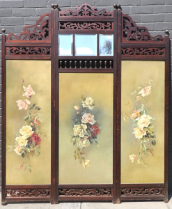 Lot 8 - Vintage Edwardian 3 x Fold Screen - featuring Large unsigned Hand painte