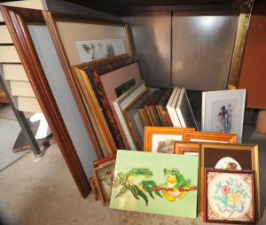 Lot 20 - Large Group Lot of Pictures & Prints incl Painted Tiles, Framed Pri