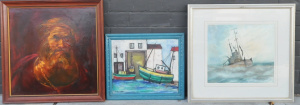 Lot 33 - 3 x Framed Paintings - George Olasz 1971 Nave Oil 'Boats & Building