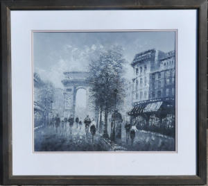 Lot 34 - Artist Unknown Framed vintage Oil painting under Glass - Paris Street S