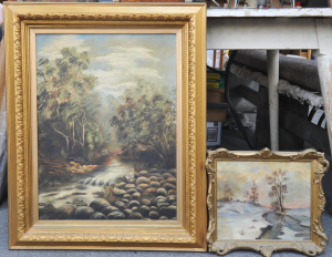 Lot 57 - 2 x Gilt framed c1900 Oil Paintings - Large 'Children by the River' sig