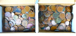 Lot 59 - 2 x Boxes Vintage Coins - incl pennies, halfpennies, etc