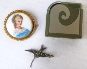 Lot 70 - Small Group Lot - incl Silver Marcasite Swallow Brooch, Limoges Portrai