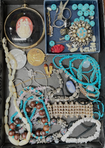 Lot 72 - Group - 2x 1937 Coronation medallions, costume jewellery, bracelets, br