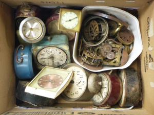 Lot 76 - Box Lot Vintage Alarm Clocks & Clock Parts, etc