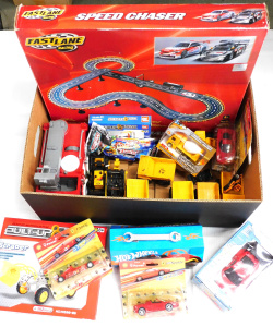 Lot 90 - Box lot Kids Toys mostly packaged - Diecasts, Fast Lane Speed Chaser, S