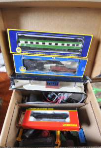 Lot 98 - Box lot of HO Gauge Model Trains & Accessories inc Boxed TYCO No 24