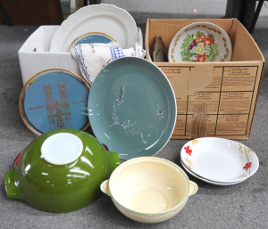 Lot 101 - 2 x boxes of assorted items inc, China, Napery, EPNS, Glass & Pott