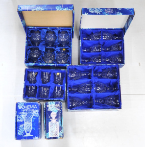 Lot 103 - Box Lot of Boxed Bohemian Crystal inc Brandy Balloon Glasses, Tumblers