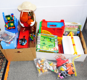 Lot 117 - 3 x Boxes Kids Toys & Games inc Large Storage Mr Potato Head &
