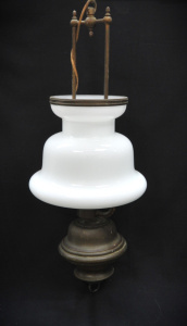 Lot 124 - Large Vintage Brass & Milk Glass Ceiling Light - Approx 100cm H