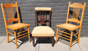Lot 128 - 3 x Vintage Edwardian Chairs incl Nursing Chair w period style upholst