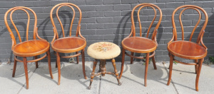Lot 129 - Lot of Vintage Occasional Furniture incl 4 x Bentwood Chairs & Cir