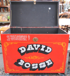 Lot 132 - Vintage Red Painted Magicians Chest for David Bosse w Contents incl Tr
