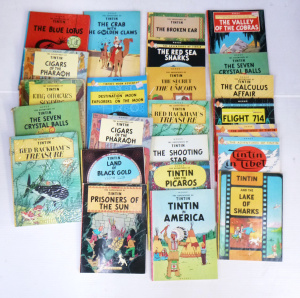 Lot 144 - Group lot of Vintage TinTin HC & SC books by Herge inc, The Seven