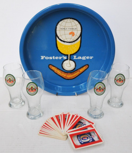 Lot 154 - Group Lot Vintage Forster's Beer Items - incl 4 x Beer Glasses, Metal
