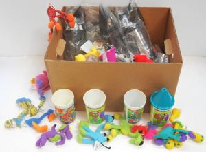 Lot 160 - Box Lot of Mixed Modern Kids Toys incl Yowie Toys, McDonalds Plastic C