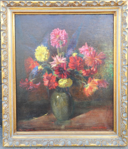 Lot 174 - James D McMahon (1927-1949) Gilt framed Oil Painting on Canvas - Dahli