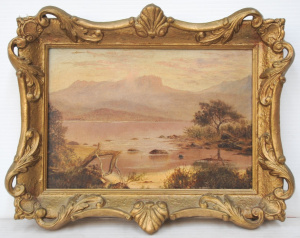 Lot 178 - Artist Unknown small Gilt framed c1900 Oil Painting - Australian Lake