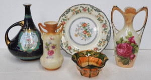Lot 193 - 5 pcs of Vintage Glass & Ceramics incl Hand Painted Cabinet Plate,