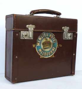 Lot 197 - Vintage Leather Case - Lockable (no key), drop down front, embossed te